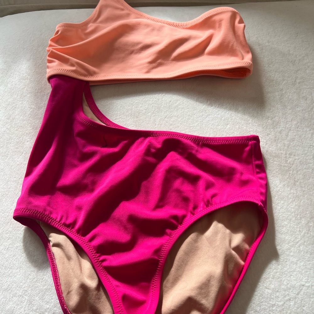 Pink and Peach One-Shoulder Swimsuit